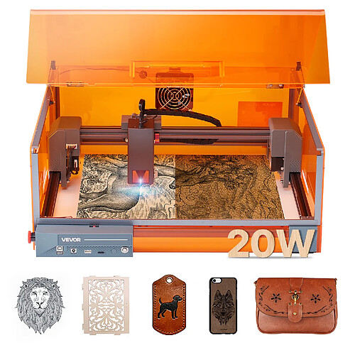 VEVOR JL3PRO - Graveur Laser 20 W - Zone 30 x 30 cm - Classe 1 - Boîtier de protection