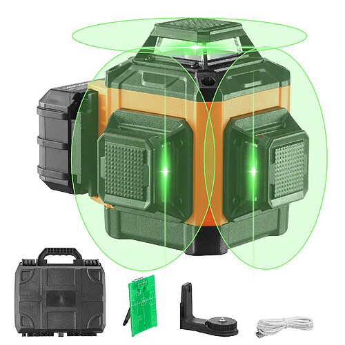 VEVOR CM03 - Niveau laser rotatif 3 x 360° - Lignes vertes - Portée 30 m - Précision 0,28 cm à 10 m - Autonomie 8 h - IP54