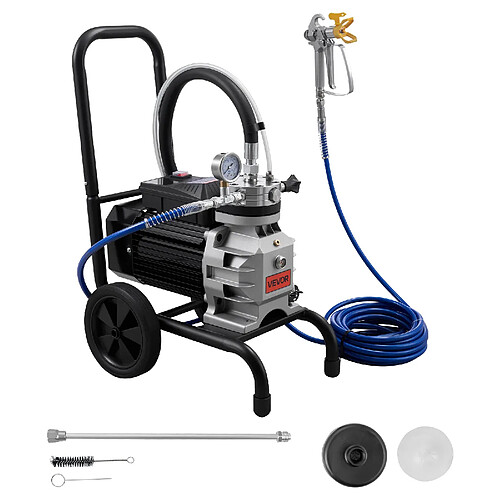 VEVOR TA-990 - Pulvérisateur de peinture sans air 1500 W - Pression 2800 psi - Débit 2,5 L/min - Chariot et tuyau 10 m