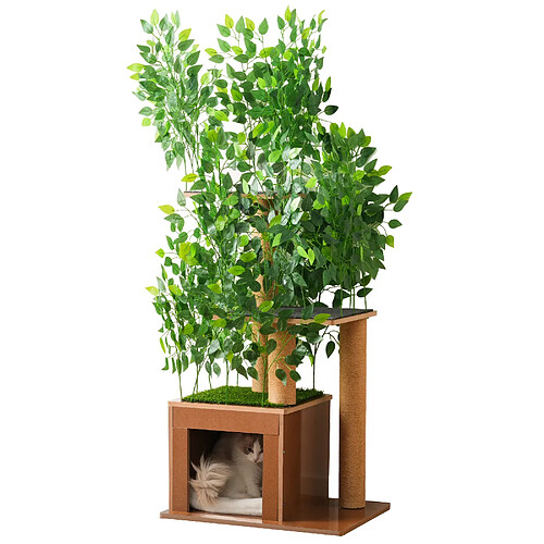 HOMAIRE Kratzbaum in Baumform avec 3 plateformes et cachette pour chat en bois vert 64,8 x 52 x 23