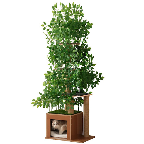 HOMAIRE Arbre à chat en forme d'arbre avec 4 plateformes et ouvertures pour chat, en MDF résistant