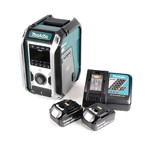 Radio de chantier sans fil Makita DMR 115 RG 12 V - 18 V, Bluetooth, DAB+, IP65 + 2 batteries 6,0 Ah + chargeur