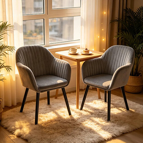 MIVRAY Lot de 2 chaises de salle à manger en velours gris foncé, avec accoudoirs