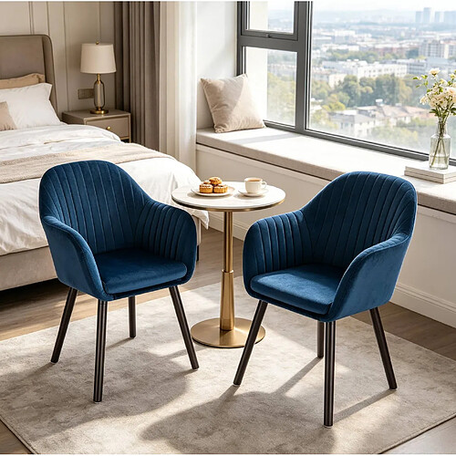MIVRAY Lot de 2 chaises de salle à manger en velours avec accoudoirs, noir et bleu