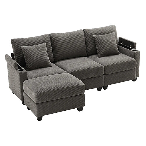 modfu Canapé d'angle L convertible 3-4 places, tissu côtelé gris foncé