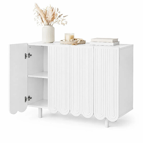 modfu Sideboard blanc mat 120 cm MDF, 4 portes sculptées