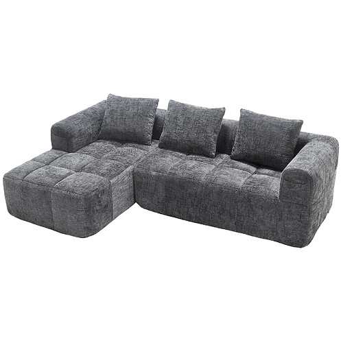modfu Canapé d’angle 3 places 250 cm en chenille avec méridienne, gris