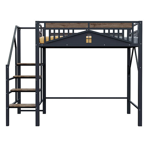 modfu Lit mezzanine 140x200 cm noir avec bureau et rangement