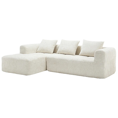 modfu Canapé d'angle 3 places en chenille 250 cm avec méridienne beige