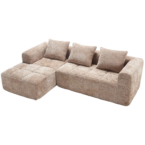 modfu Canapé d’angle 3 places en chenille 250 cm avec méridienne, kaki