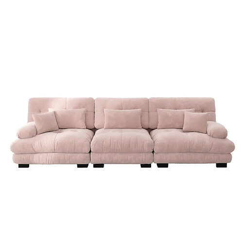 modfu Canapé d’angle modulable 3 places chenille rose 313 cm