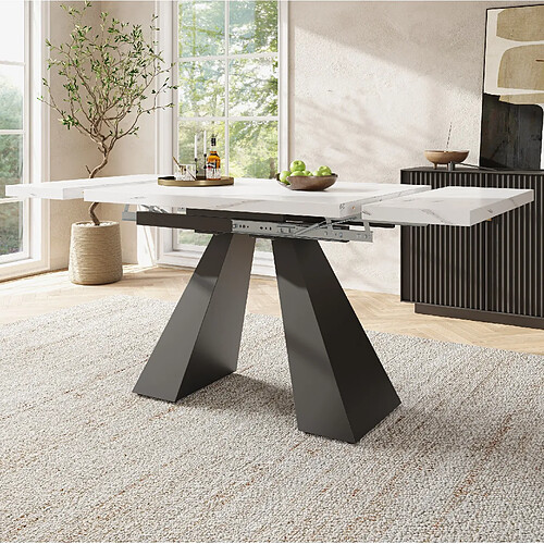 modfu Table extensible 99-159 cm, plateau blanc, pieds noirs