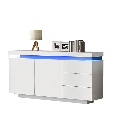 modfu Buffet LED blanc 140 cm, 2 portes 3 tiroirs