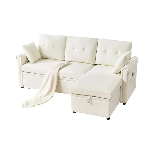 modfu Canapé d'angle convertible 3 places, méridienne réversible, beige