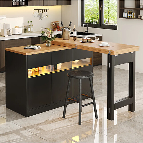 modfu Bartisch extensible LED 120-180 cm Noir/Naturel