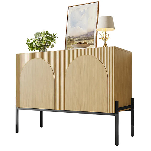 modfu Buffet 2 portes 100 x 40 x 75 cm, pieds métal, naturel