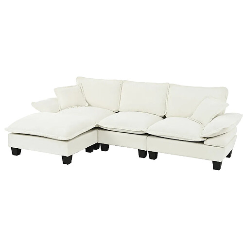 modfu Canapé d'angle modulable beige 4 places en chenille avec ottomane mobile