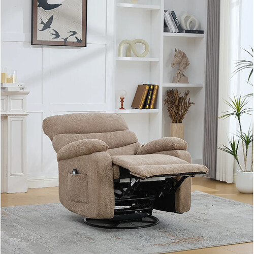 modfu Fauteuil relax électrique pivotant 360° massage chaleur taupe