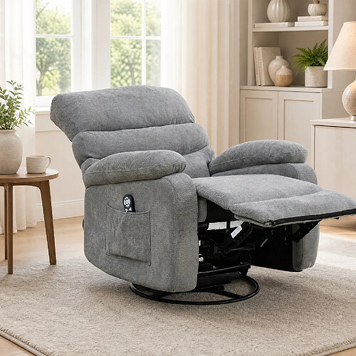 modfu Fauteuil relax électrique pivotant 360° gris avec massage et chaleur