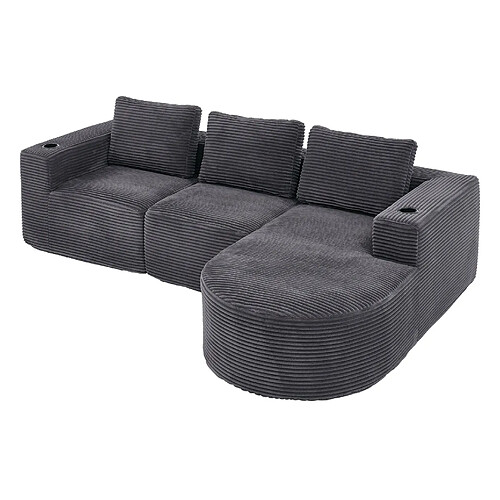 modfu Canapé droit compressé 258 cm 2 places avec 3 coussins gris foncé