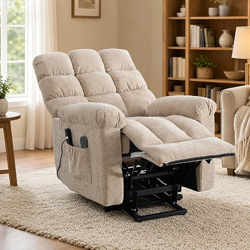 modfu Fauteuil relax électrique releveur, massage et chaleur, beige clair