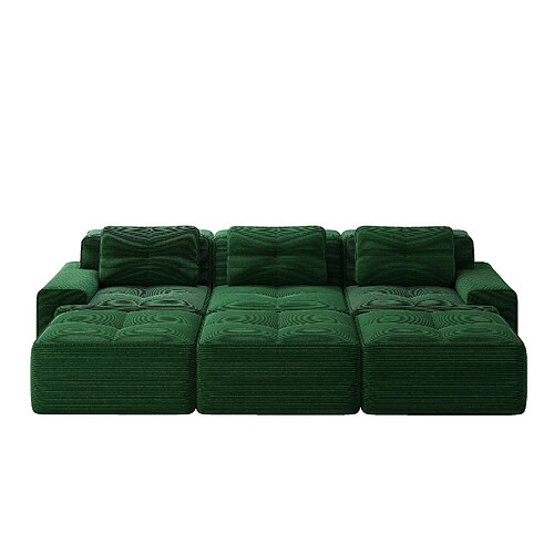 modfu Canapé d’angle modulable 3 places vert, corduroy, couchage, 3 poufs