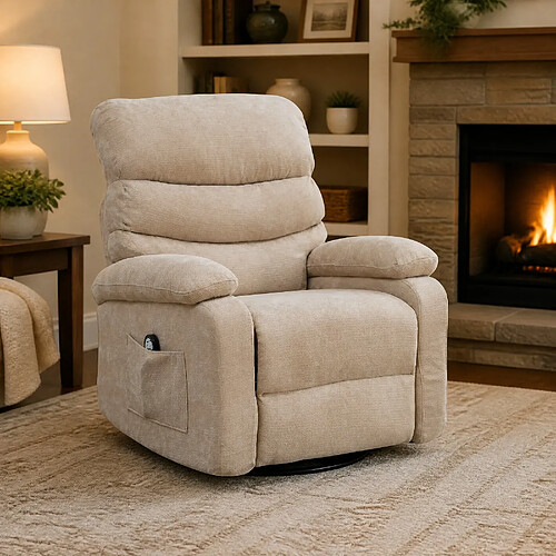 modfu Fauteuil relax électrique pivotant 360° massage chaleur beige clair