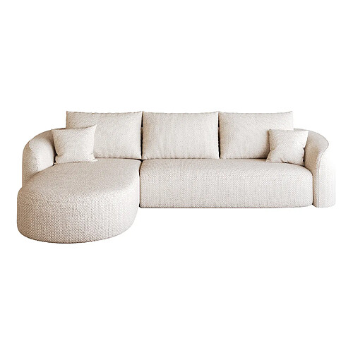 modfu Canapé d’angle gauche 266 cm, 4 places, chenille blanche, sans montage