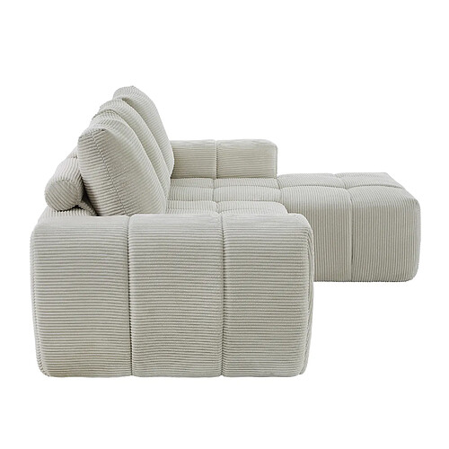 modfu Canapé d’angle XXL beige en velours côtelé, 4 places, sans montage