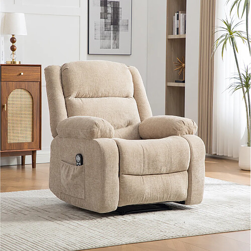 modfu Fauteuil relax électrique massage chauffant, chenille, beige clair