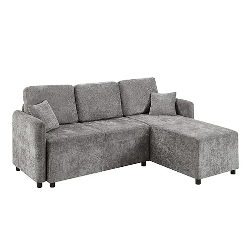 modfu Canapé d'angle 3 places chenille gris méridienne 144 cm