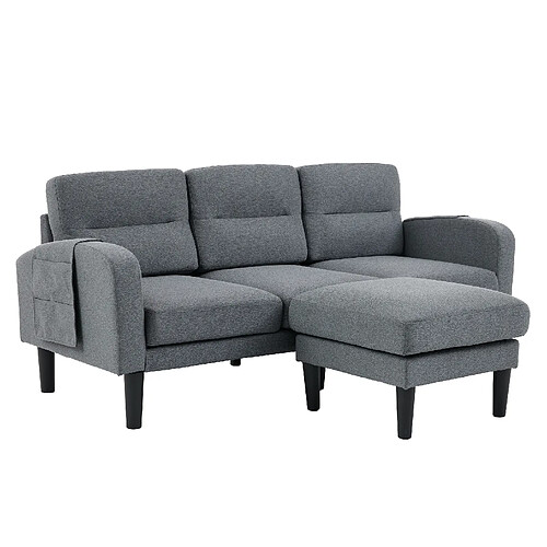 modfu Canapé d'angle 3 places gris 204x136x80 cm avec chaiselongue