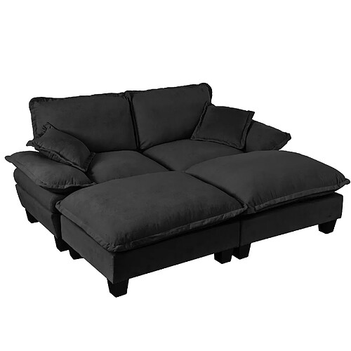 modfu Canapé d’angle modulable 4 places noir en chenille, 194 cm, 2 ottomans