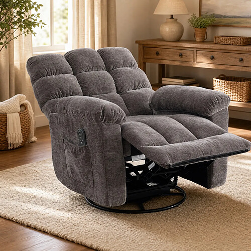 modfu Fauteuil relax électrique pivotant 360° gris, massage et chaleur