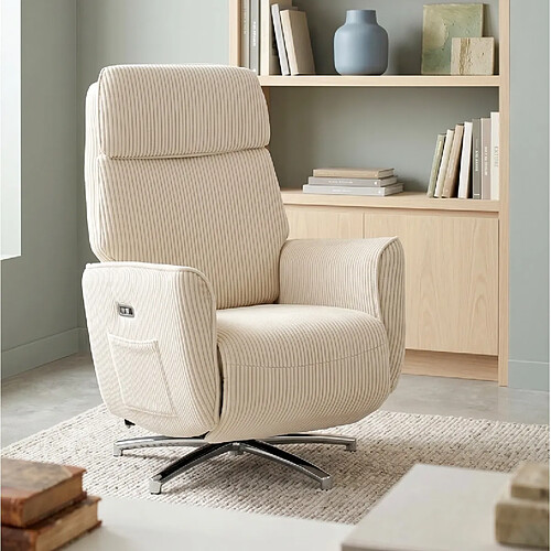 modfu Fauteuil relaxation électrique pivotant 2 moteurs USB crème