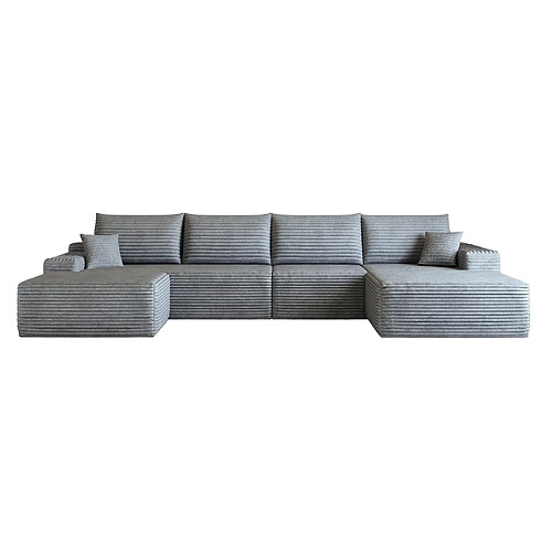 modfu Canapé d’angle modulable 340 cm gris en tissu corduroy, 5 places