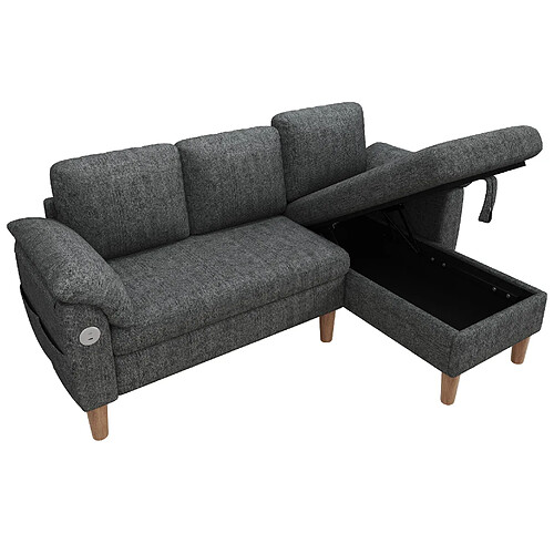 modfu Canapé d’angle L 3 places avec rangement, gris foncé
