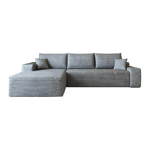 modfu Canapé d'angle modulaire 270 cm gris, méridienne gauche, tissu côtelé