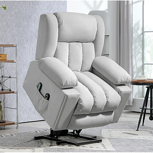 modfu Fauteuil releveur électrique massage chauffant velours gris clair