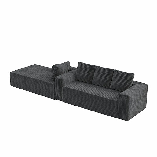 modfu Canapé d'angle modulaire 4 places en velours côtelé gris 261 cm