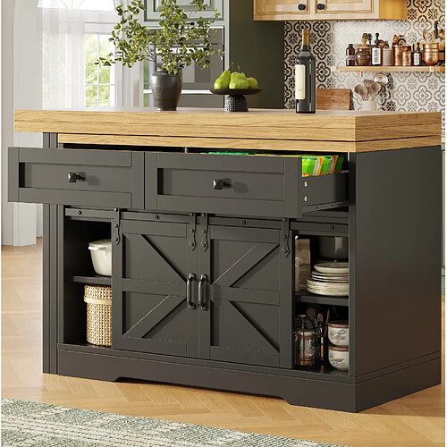 modfu Îlot de cuisine extensible noir 120 cm avec table