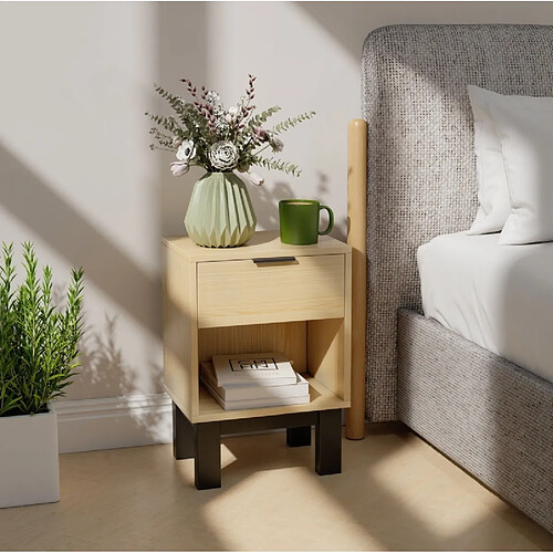 MIVRAY Table de chevet 35 x 26 x 50 cm avec tiroir, niche, chêne