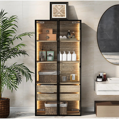 OKWISH Armoire de salle de bain 74 cm en MDF naturel avec LED