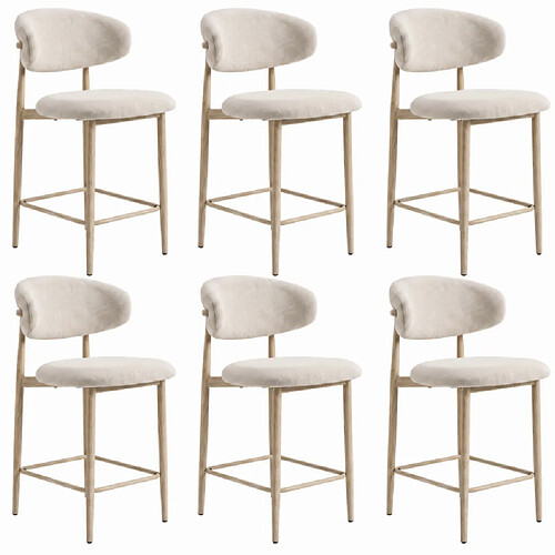 Homeluxury Lot de 8 chaises de bar Lulu - Tissu Chenille Déperlant Blanc Cassé / Pieds finition Chêne