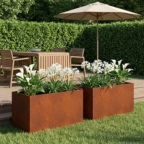 vidaXL Cache-pot de jardin 2 pc Rouillé 80 x 50 x 50 cm Acier patiné