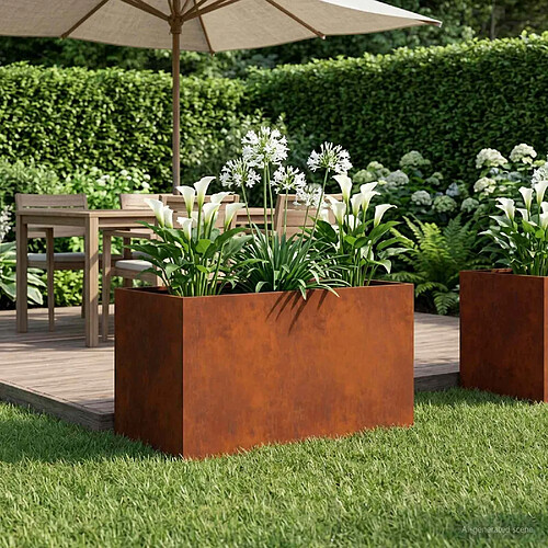vidaXL Cache-pot de jardin Rouillé 80 x 50 x 50 cm Acier patiné
