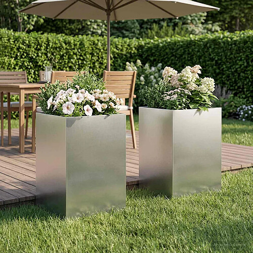 vidaXL Cache-pot de jardin 2 pc Argenté 40 x 40 x 75 cm
