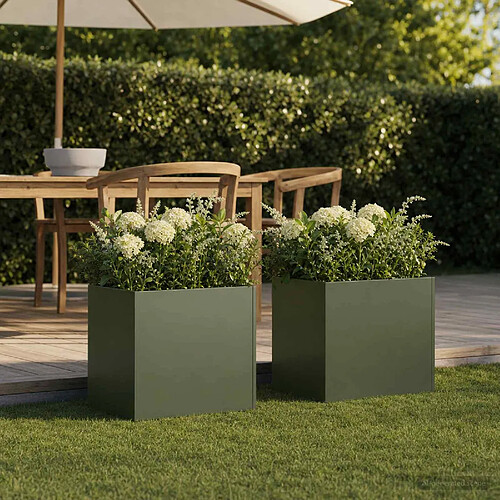 vidaXL Cache-pot de jardin 2 pc Vert olive 35 x 35 x 35 cm