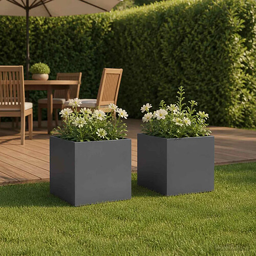 vidaXL Cache-pot de jardin 2 pc Anthracite 45 x 45 x 45 cm