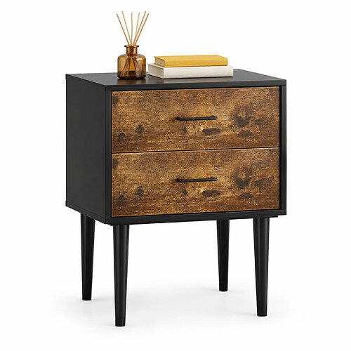 OKWISH Table de chevet rétro industrielle 2 tiroirs marron antique 51 x 38 x 66 cm